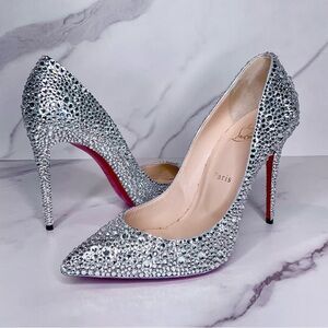 Christian Louboutin Pigalle Foilles Silver Crystal Strass Size EU 39 / US 9
